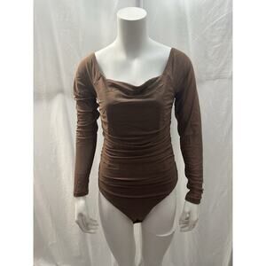 Pink M Style mesh polka dot long sleeve bodysuit size Small